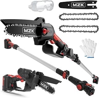 MZK 2-in-1 Cordless Pole Saw & Mini Chainsaw with 3 Replacement Chain 20V Battery Pole Chainsaw 4.5 Cutting Capacity 13ft Reach Pole Saw for Tree Trimming Battery and Fast Charger Included