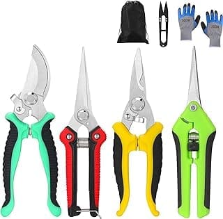 5 pack Garden Pruning Shears Stainless Steel Blades Handheld Scissors Set with Gardening GlovesHeavy Duty Garden Bypass Pruning ShearsTree Trimmers Secateurs Hand Pruner Multi-color