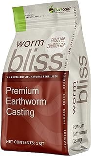 Worm Bliss - Pure Organic Earthworm Castings - All Natural Plant Fertilizer and Soil Enhancer - Potting Mix for Plants Vegetables Flowers and Indoor and Outdoor Gardens 1 Quart
