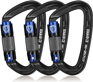 Auto Locking Carabiner 25KN Climbing Carabiner Large Carabiner Clip Obtained UIAA Certification Heavy Duty Carabiners Suitable for Rock Climbing Camping GymRescue Black