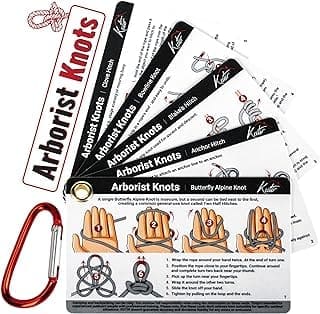 Arborist Knots Card Set - 10 Essential Knots for Camping Climbing  More - Waterproof Pocket Guide with a Carabiner