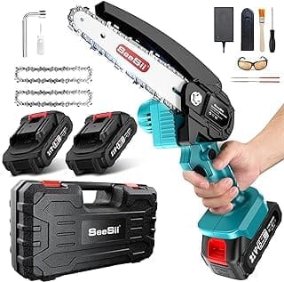 Seesii Mini Chainsaw 6-inch Mini Chainsaw Cordless 12 Pcs Tool SetBattery Chainsaw with 2x Big Batteries 262lbs Handheld Electric Power Chain Saw with Safety Lock for Tree Trimming Wood Cutting