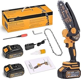 AUTDER Mini Chainsaw 6-Inch Power Chain Saws with 2 Batteries Electric Chainsaw Cordless Portable Handheld Chainsaw for Tree Pruning  Wood Cutting